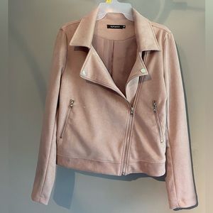 Blush colored suede-like Moto jacket